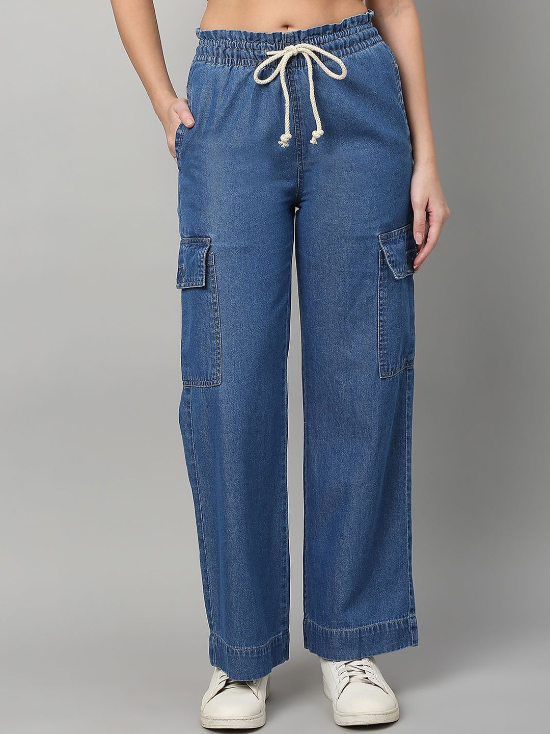 

TARAMA Women Cotton Wide Leg High-Rise Clean Look Jeans, Blue