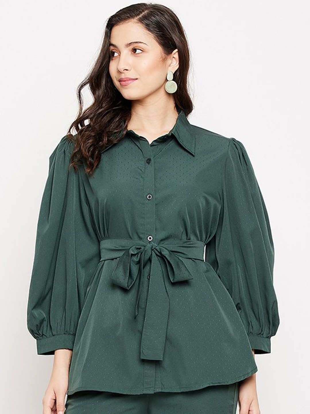 

Murcia Women Solid Shirt Collar Top, Green