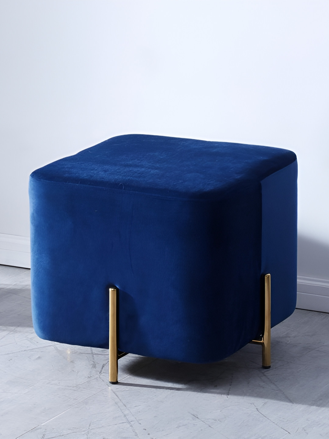 

Wooden Twist Blue Velvet Square Ottoman