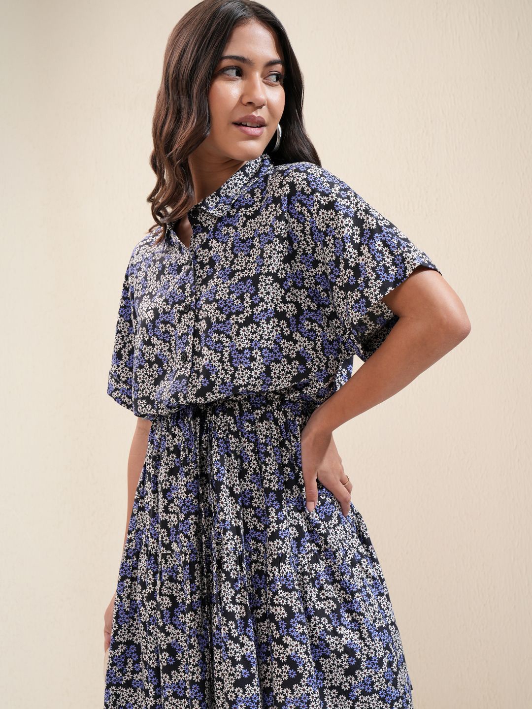 

Tokyo Talkies Floral Printed Shirt Mini Dress, Black