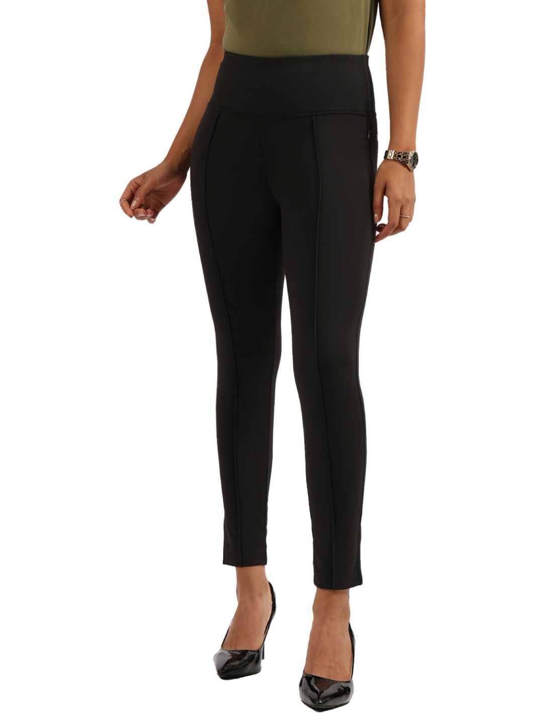 

Blissclub Women Skinny Fit High-Rise Wrinkle Free Formal Trousers, Black