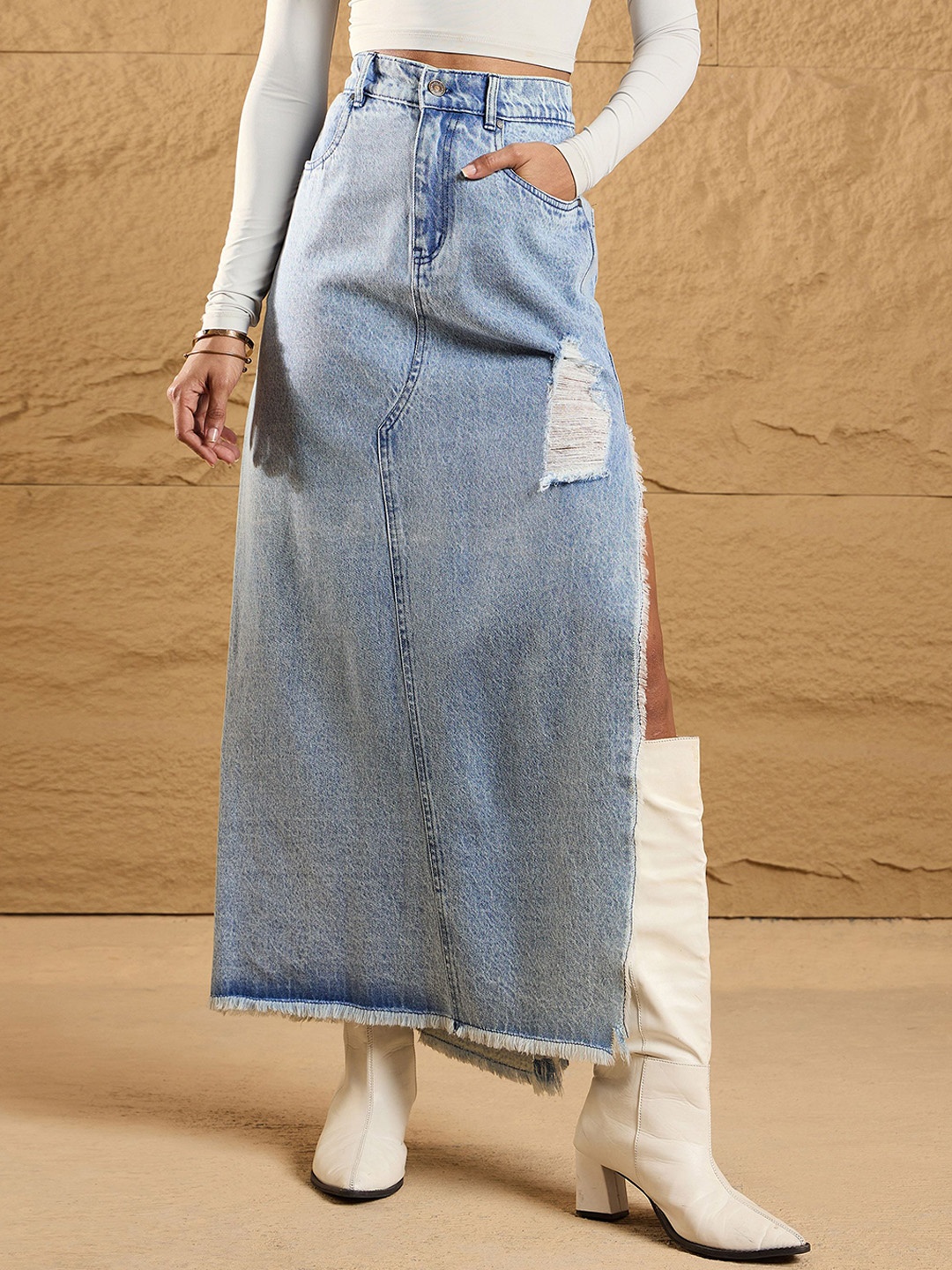 

SASSAFRAS Straight Maxi Skirts, Blue