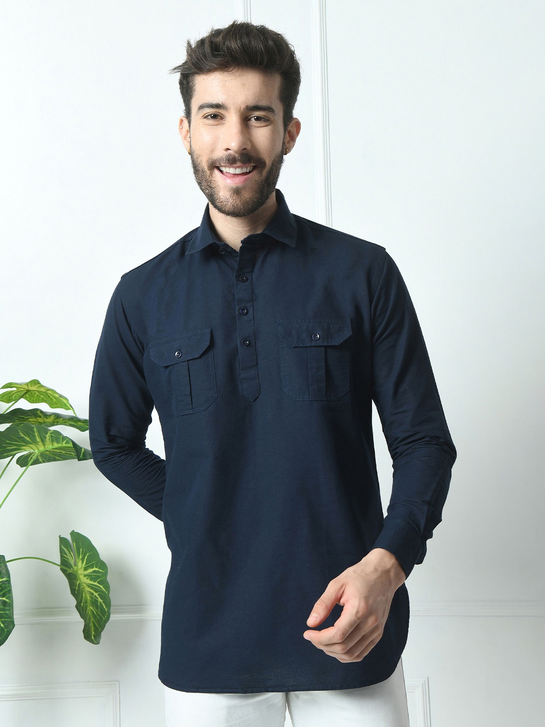 

PEBCO Men Classic Slim Fit Opaque Casual Shirt, Navy blue