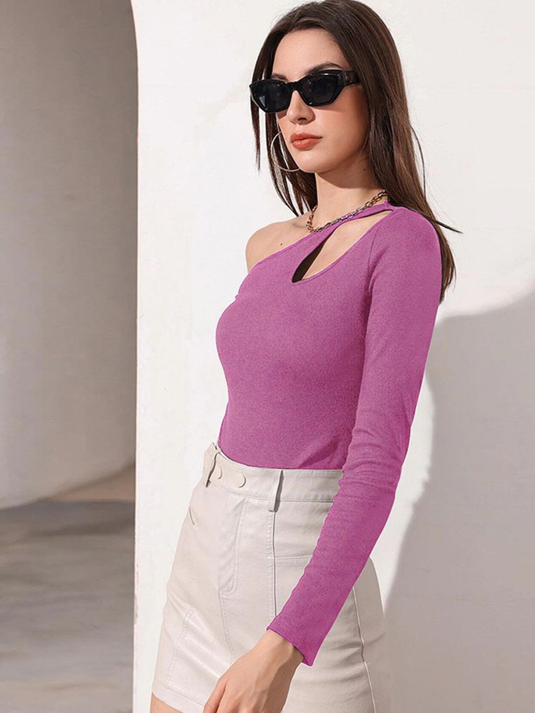 

StyleCast Women Solid One Shoulder Top, Purple