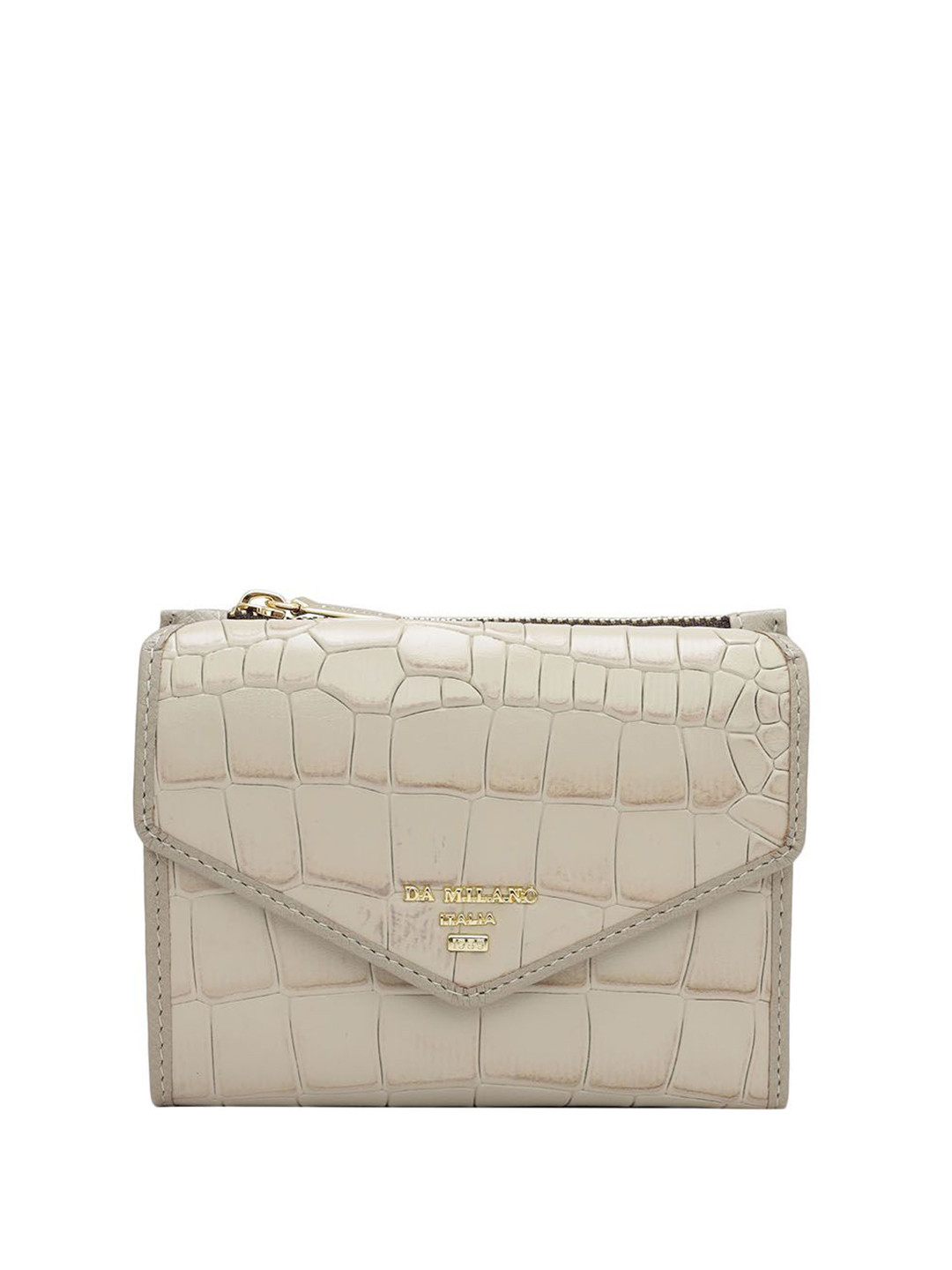 

Da Milano Women Textured Leather Two Fold Wallet, White