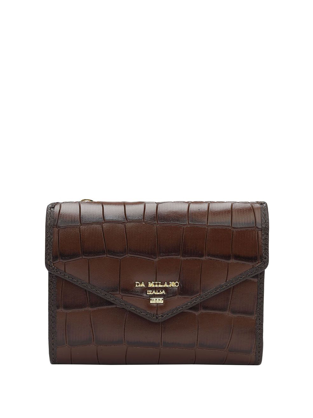 

Da Milano Women Textured Leather Two Fold Wallet, Brown