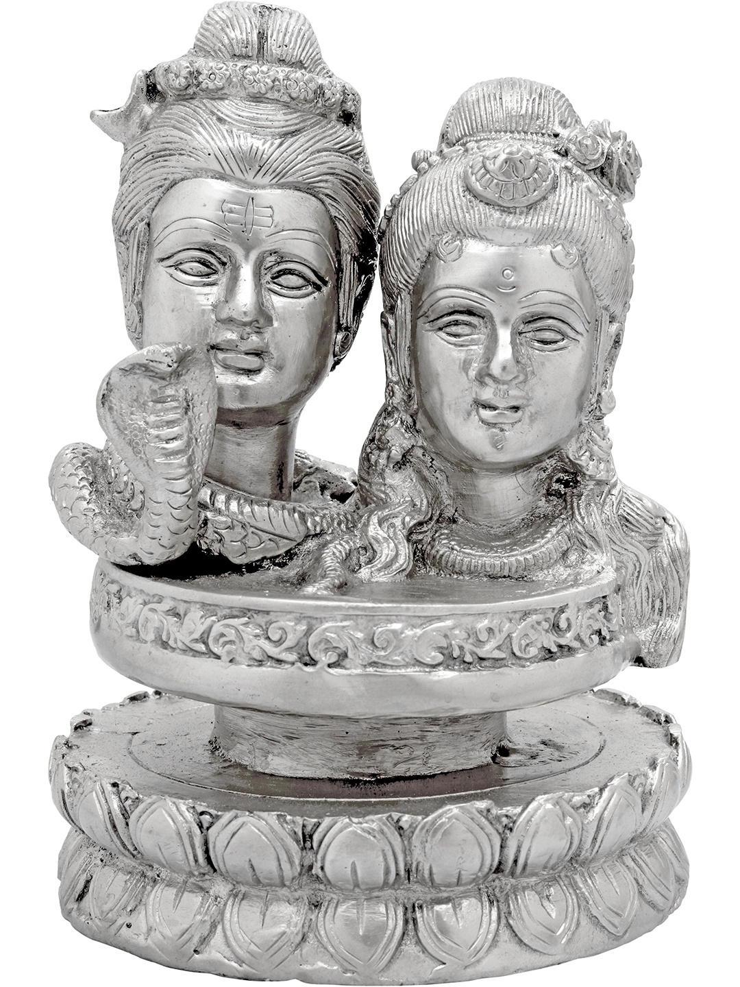 

Exotic India Silver Toned Religious Idol Shiva Parvati Linga Showpiece
