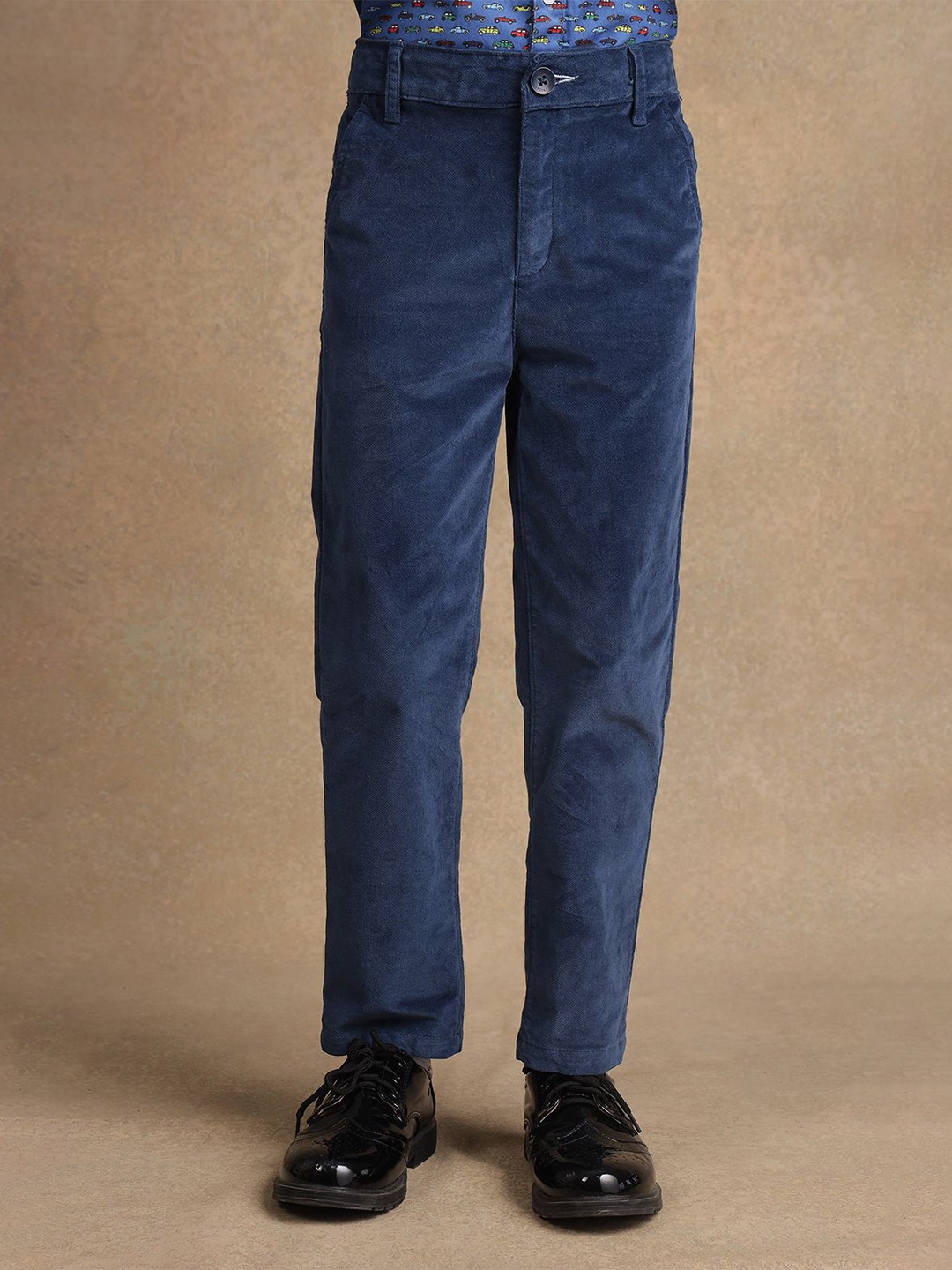 

One Friday Boys Solid Mid-Rise Smart Chinos Trousers, Navy blue