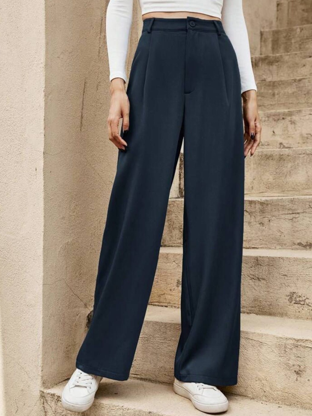 

Next One Women High-Rise Pleated Korean Trousers, Black