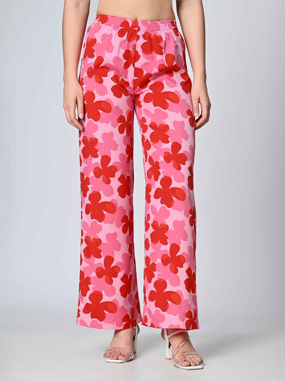 

BAESD Women Floral Printed Crepe Palazzos, Pink
