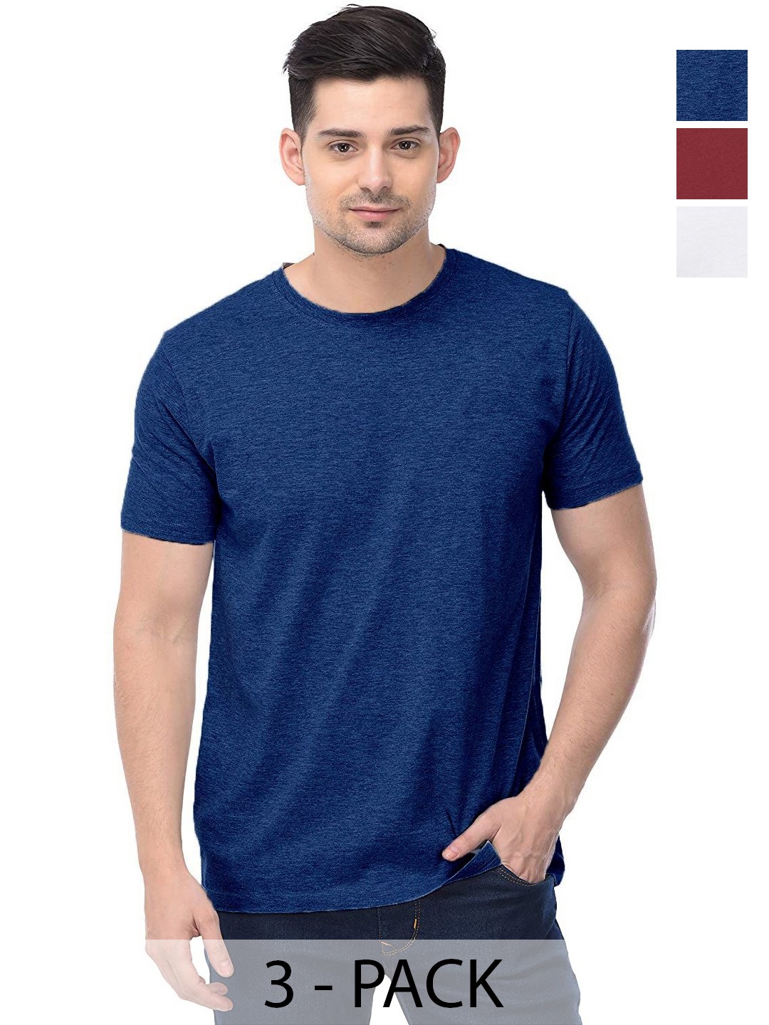 

COLOR CAPITAL Unisex Pack Of 3 Solid Round Neck Cotton T-shirts, Na