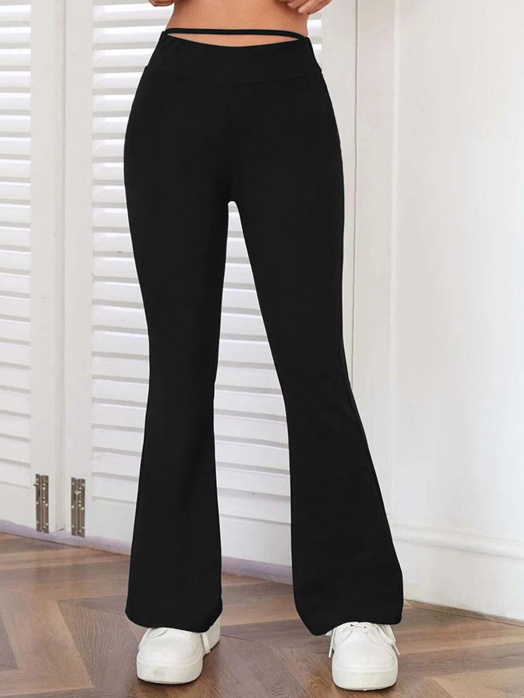 

Stylecast X Slyck Women Comfort Flared Wrinkle Free Trouser, Black