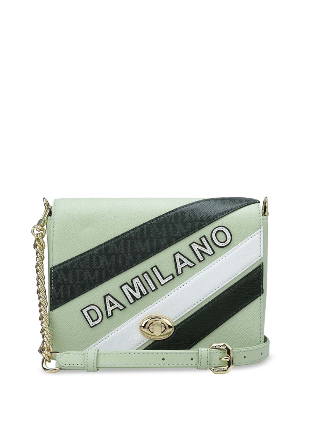 

Da Milano Textured Leather Structured Sling Bag with Cut Work, Green