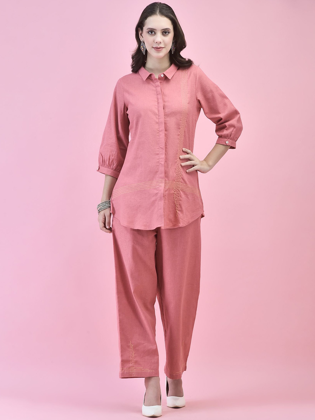 

Shree Linen Shirt With Trousers, Coral