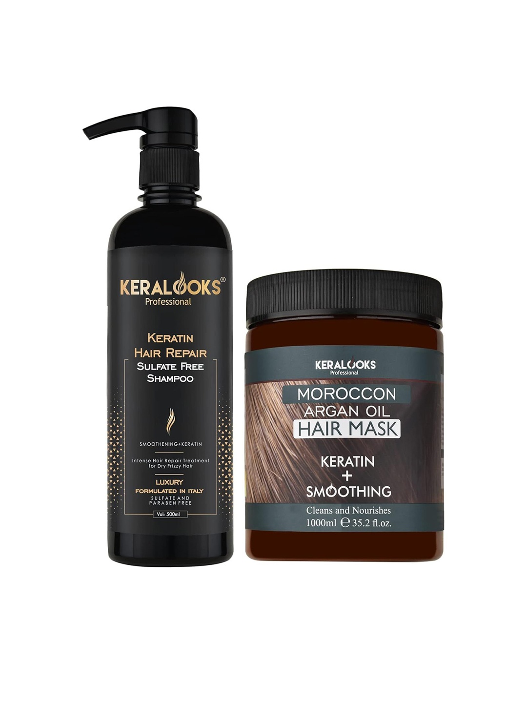 

Keralooks professional Keratin Hair Repair Sulfate Free Shampoo & Moroccon Argan Hair Mask, Black