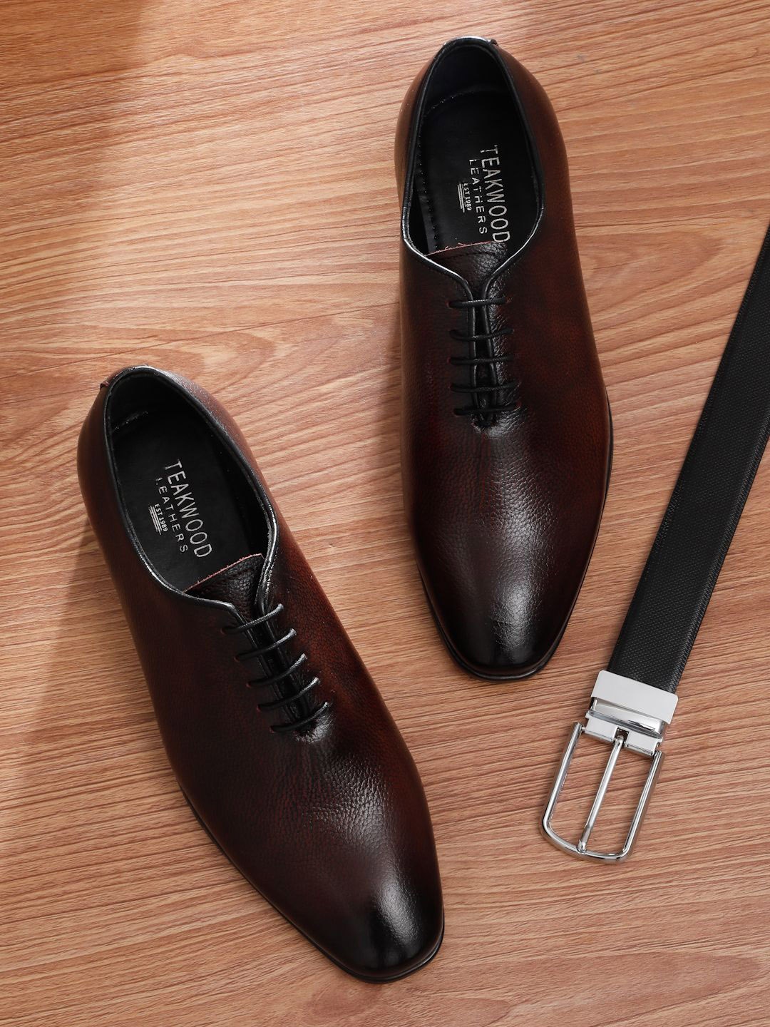 

Teakwood Leathers Men Lace-Ups Textured Formal Oxfords, Coffee brown