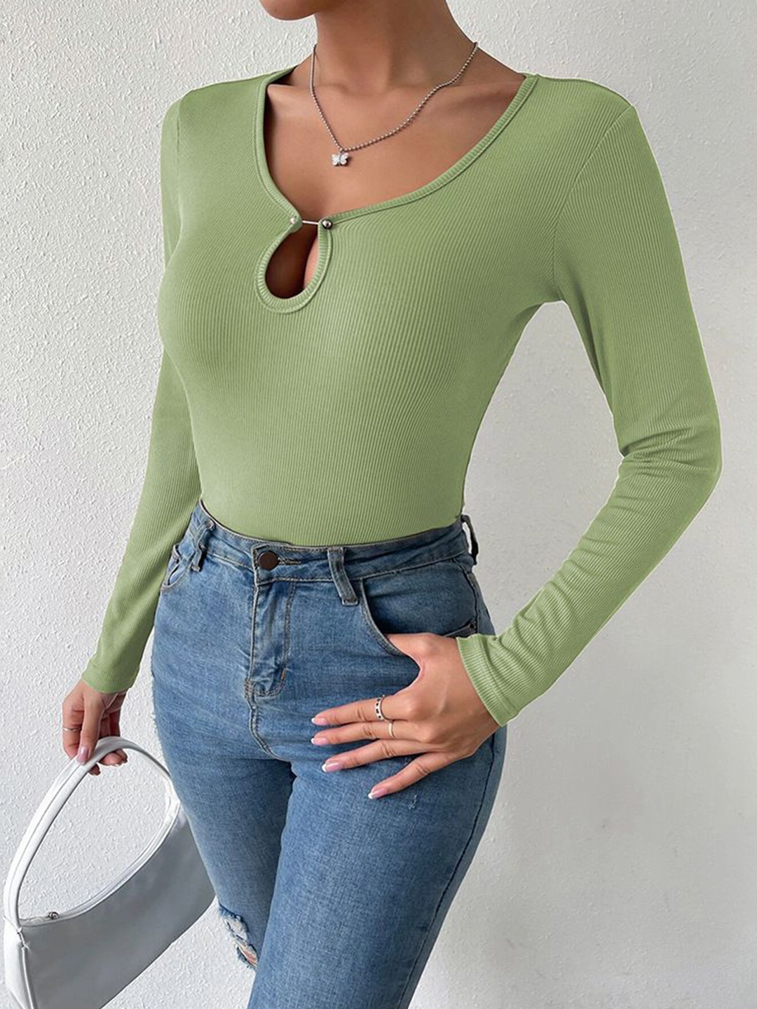 

StyleCast Women Solid Keyhole Neck Top, Green