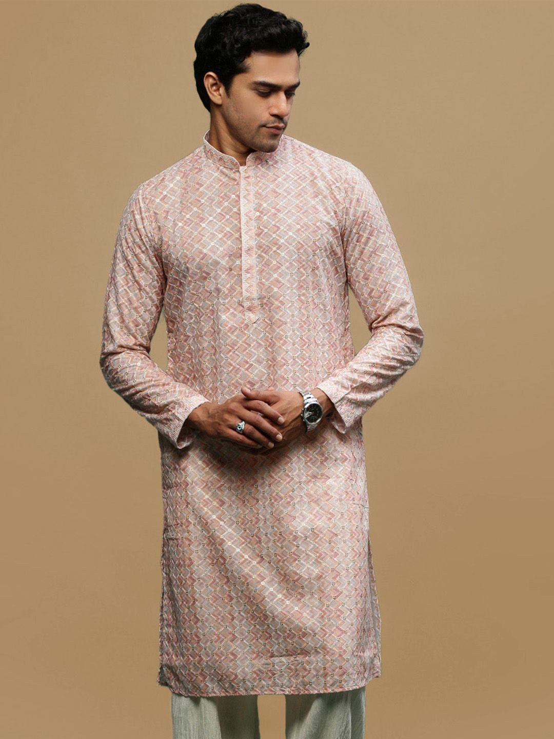

Sanwara Geometric Embroidered Chikankari Cotton Straight Kurta, Orange