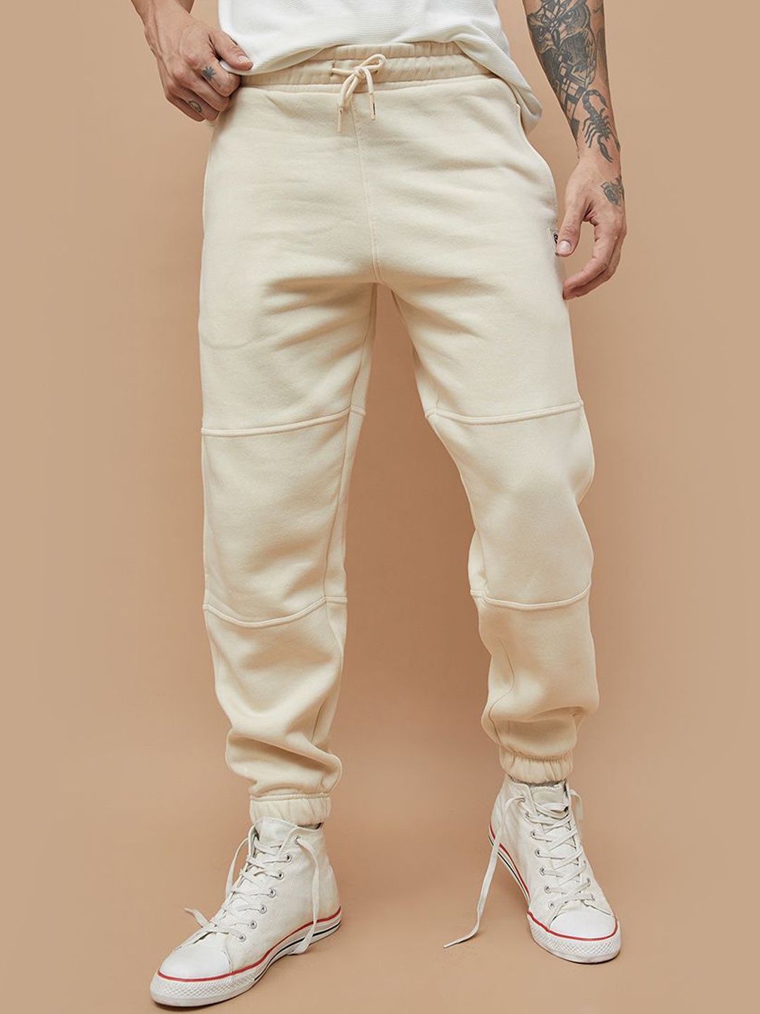 

SmileyWorld Men Cotton Relaxed-Fit Joggers, Beige