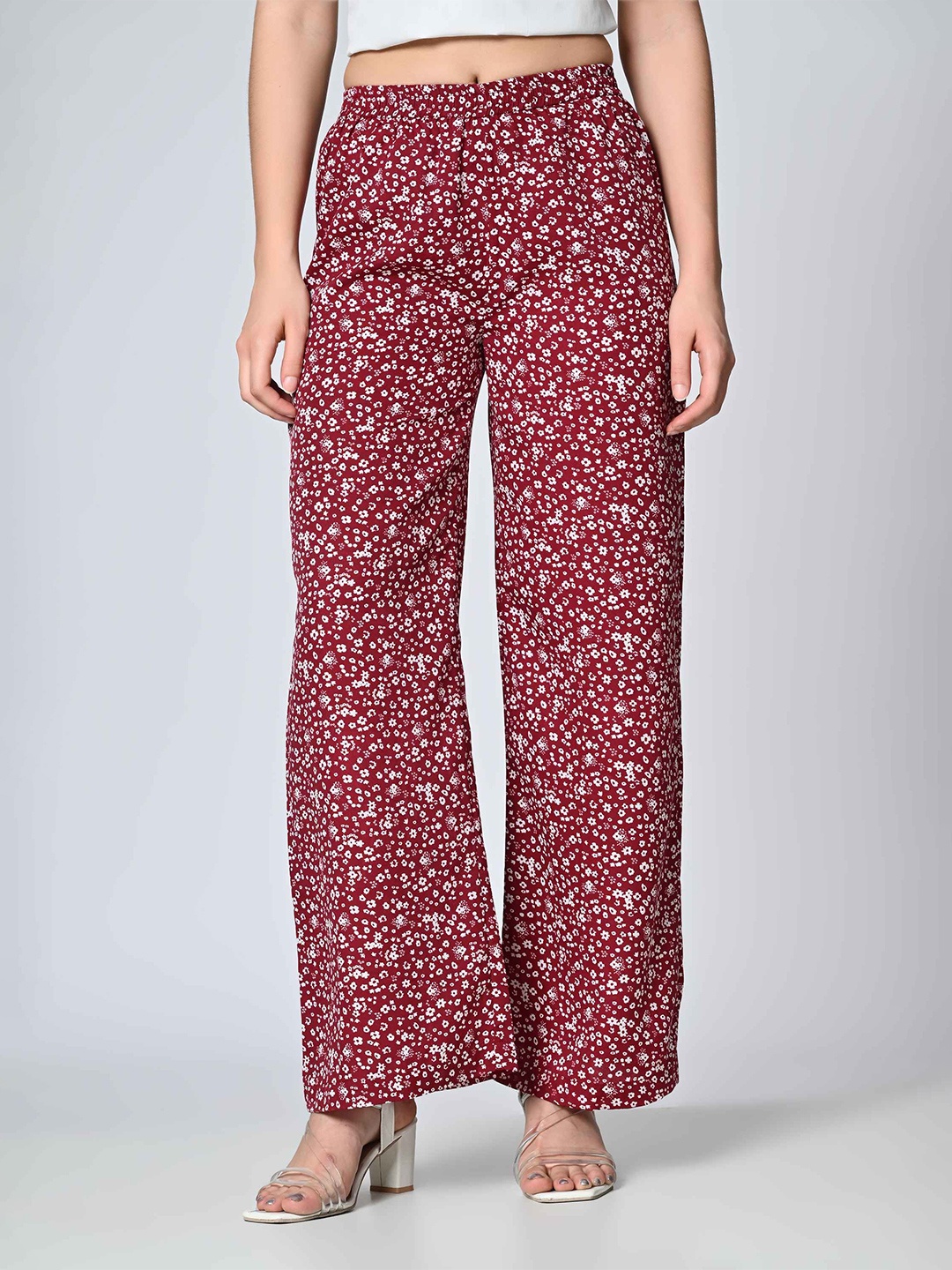 

BAESD Women Floral Printed Crepe Palazzos, Red
