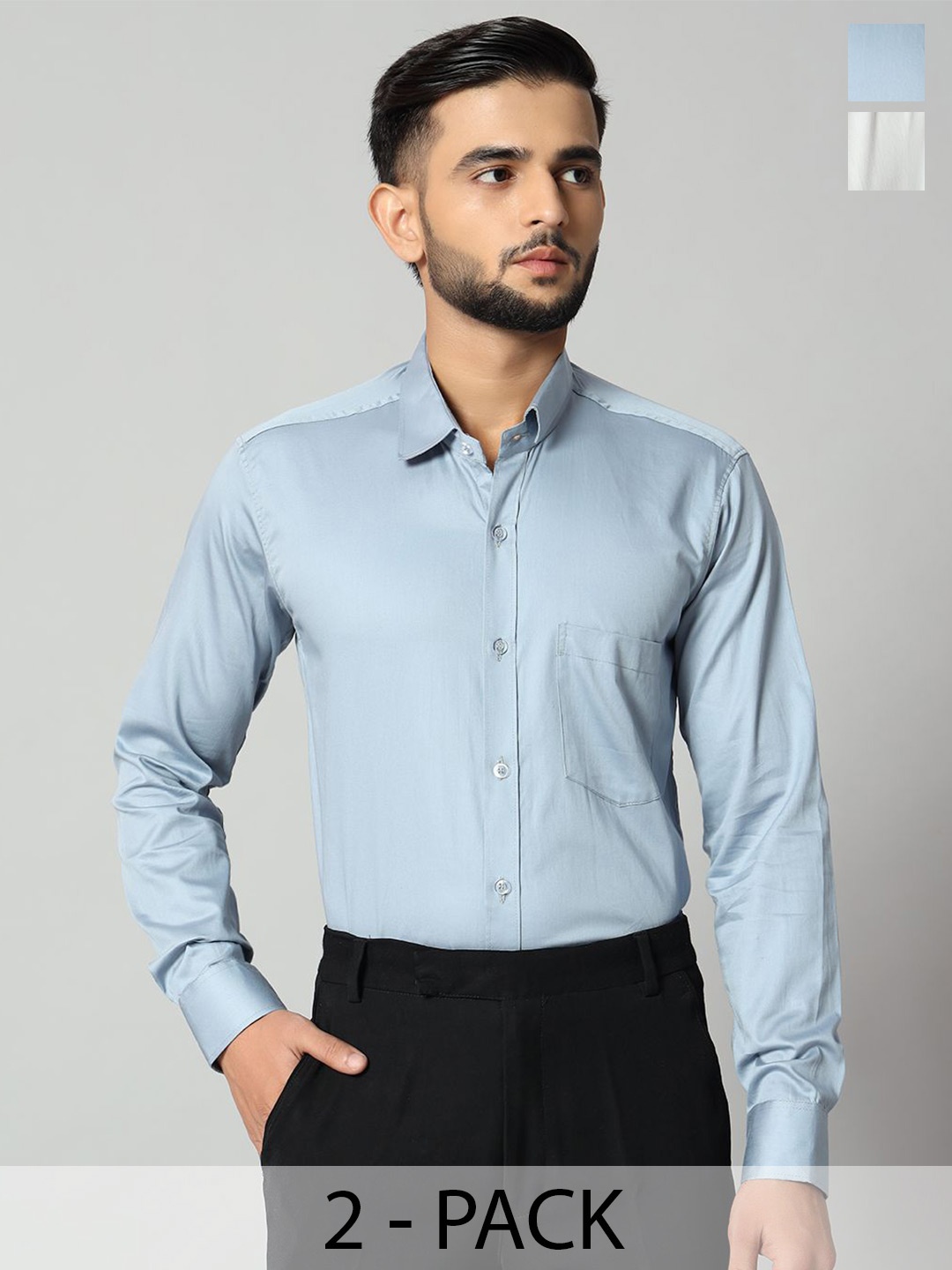 

Bigreams Men Comfort Spread Collar Solid Cotton Slim Fit Formal Shirt, White