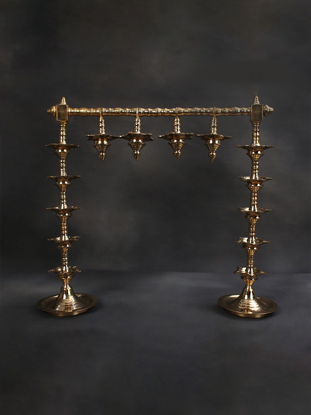 

Exotic India Gold-Toned Dual-Stand Multiple Wicks Lamp Brass Pooja Essentials