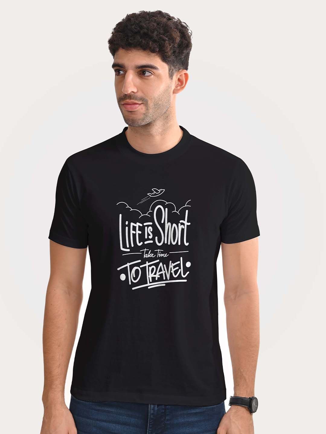 

Aero Armour Unisex Typography Printed Round Neck Cotton T-shirt, Black