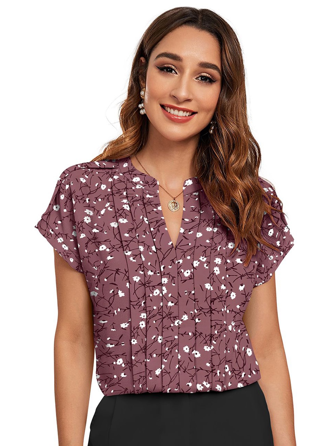 

BAESD Women Floral Printed Round Neck Top, Pink