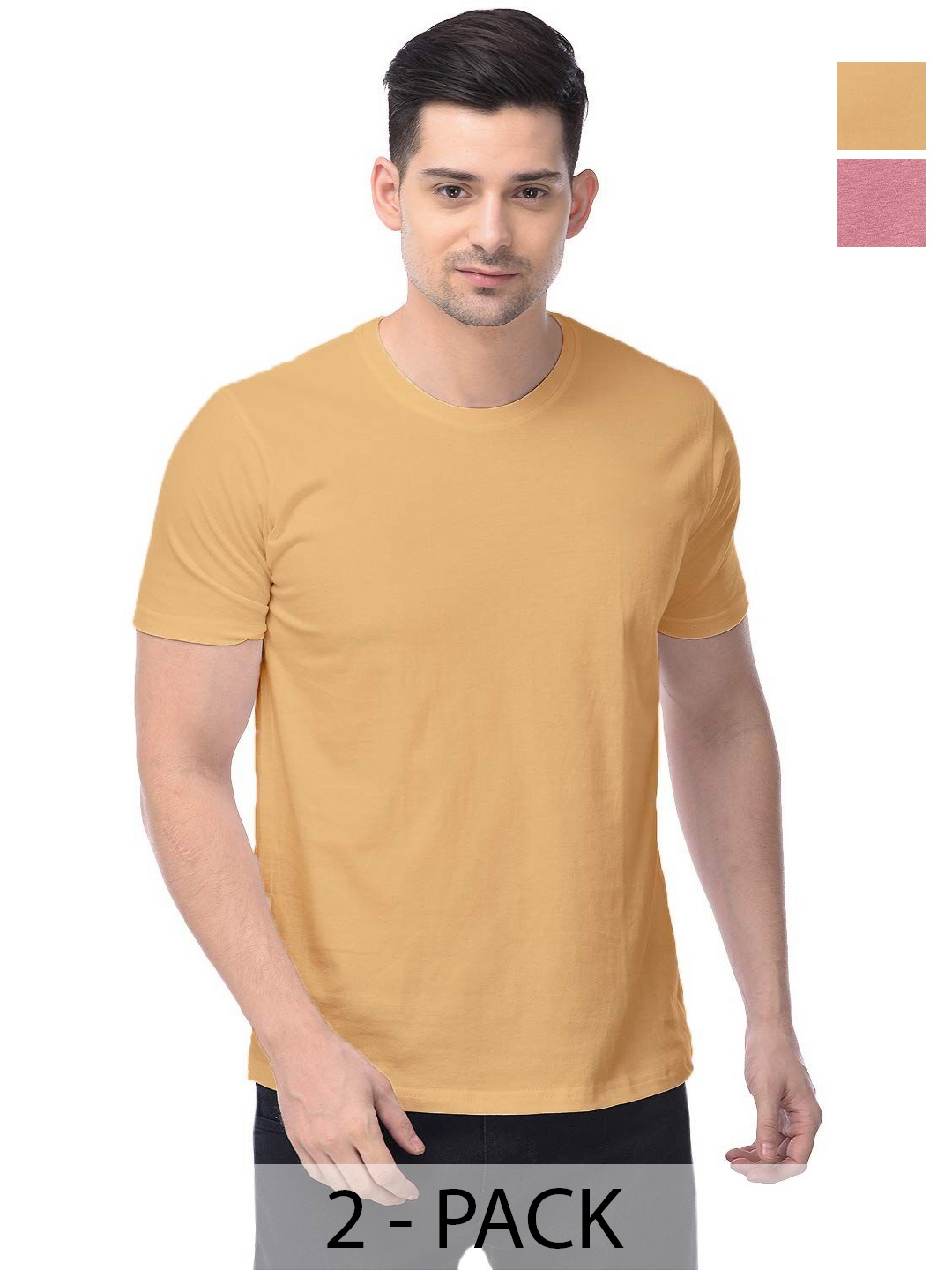 

COLOR CAPITAL Unisex Pack Of 2 Solid Round Neck Cotton T-shirts, Pink