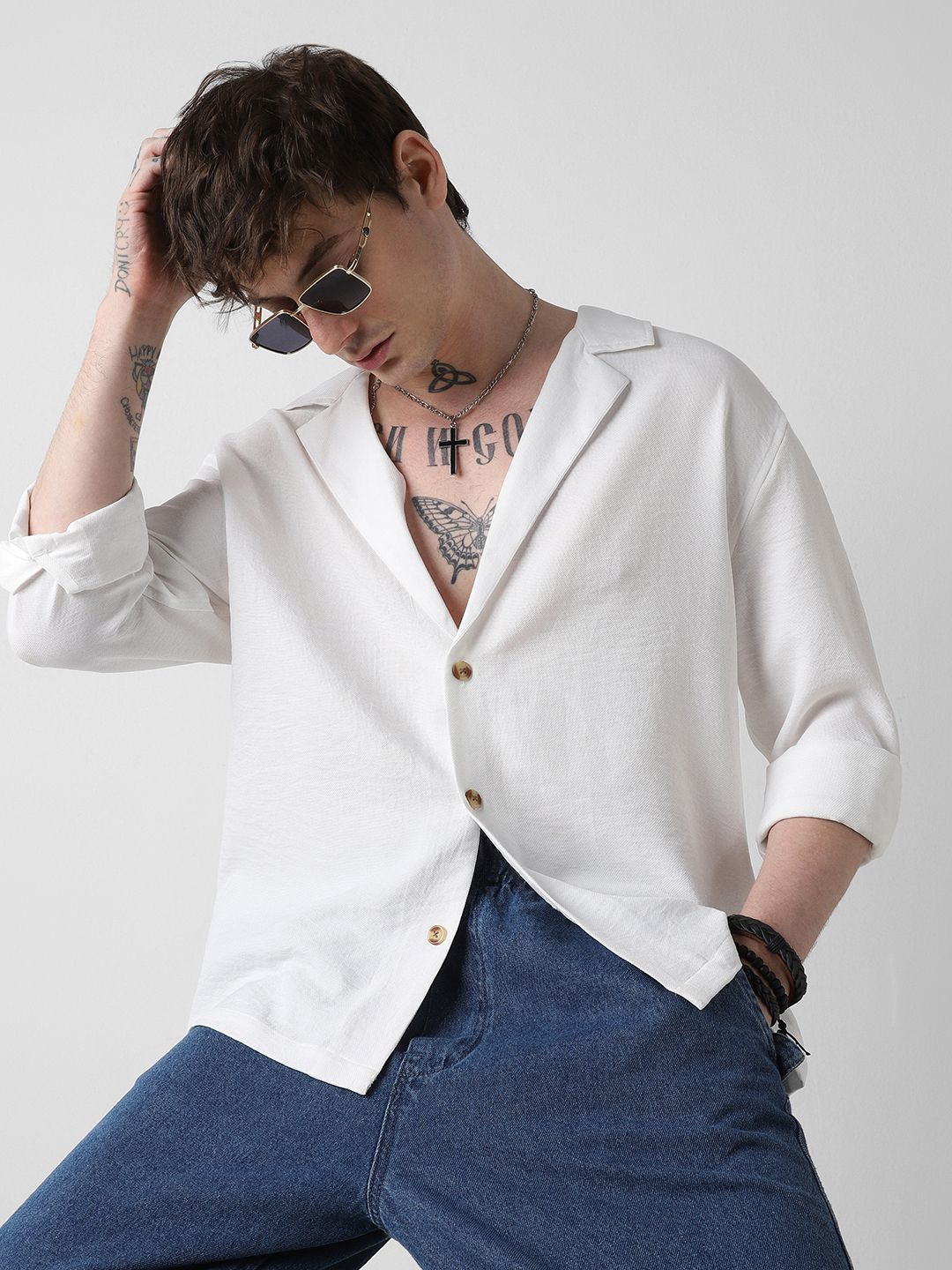 

VASTRADO Men Classic Cuban Collar Solid Cotton Slim Fit Casual Shirt, White