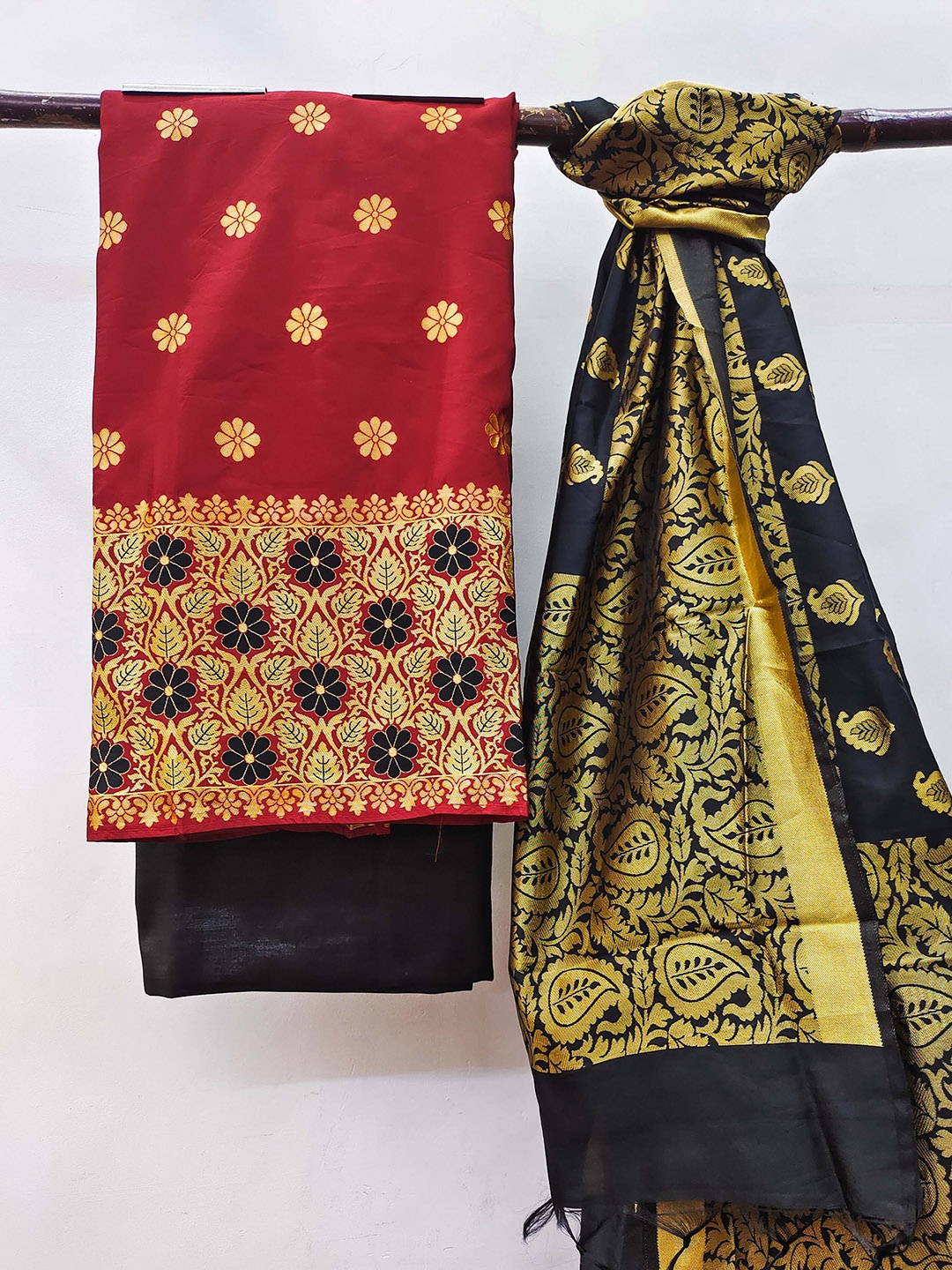 

KIMISHA Floral Woven Design Zari Unstitched Dress Material, Maroon