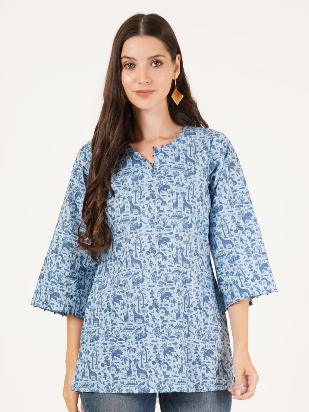 

COTLAND FASHION Printed Pure Cotton Kurti, Blue