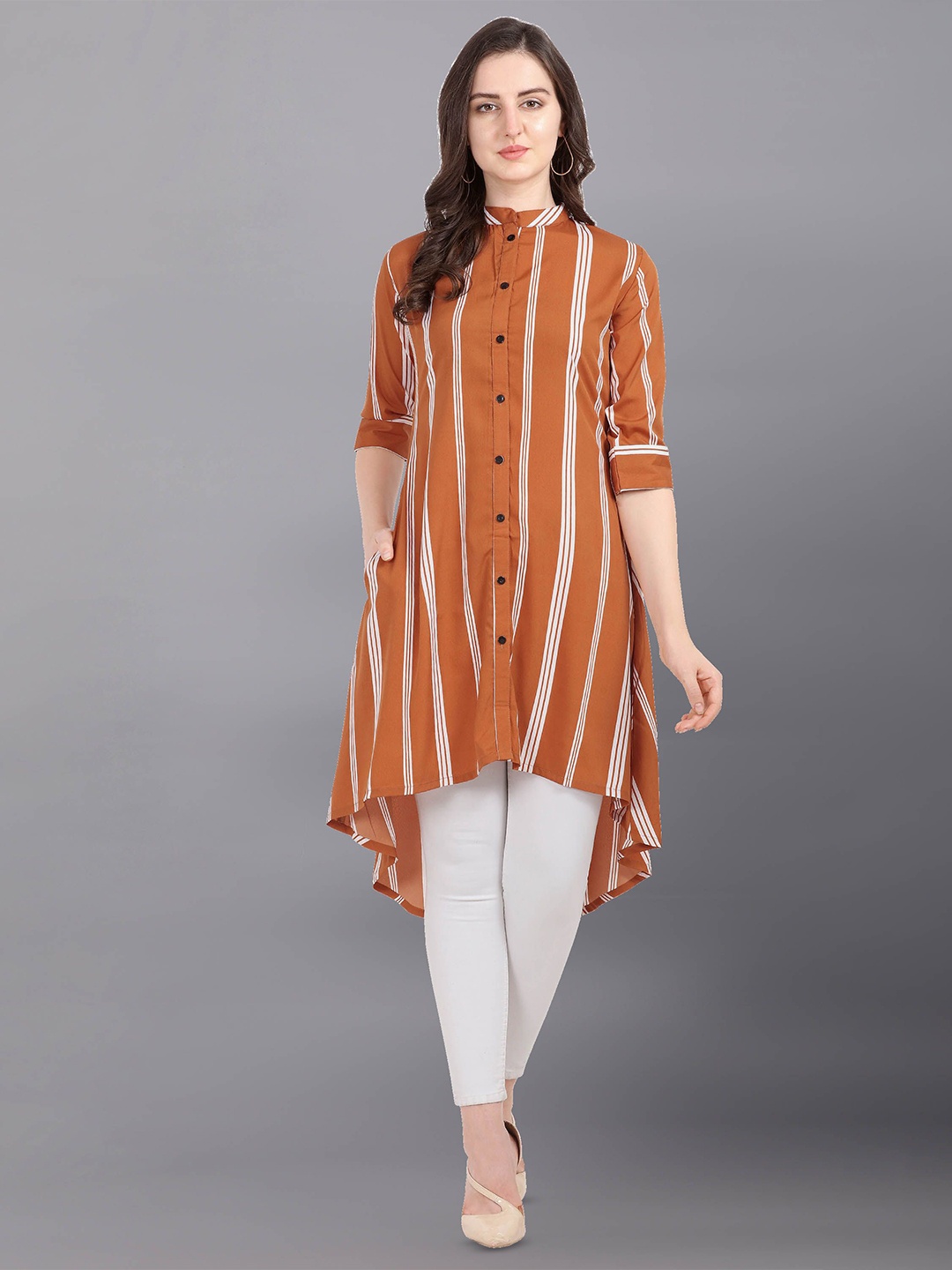 

Murcia Women Striped Mandarin Collar Top, Blue