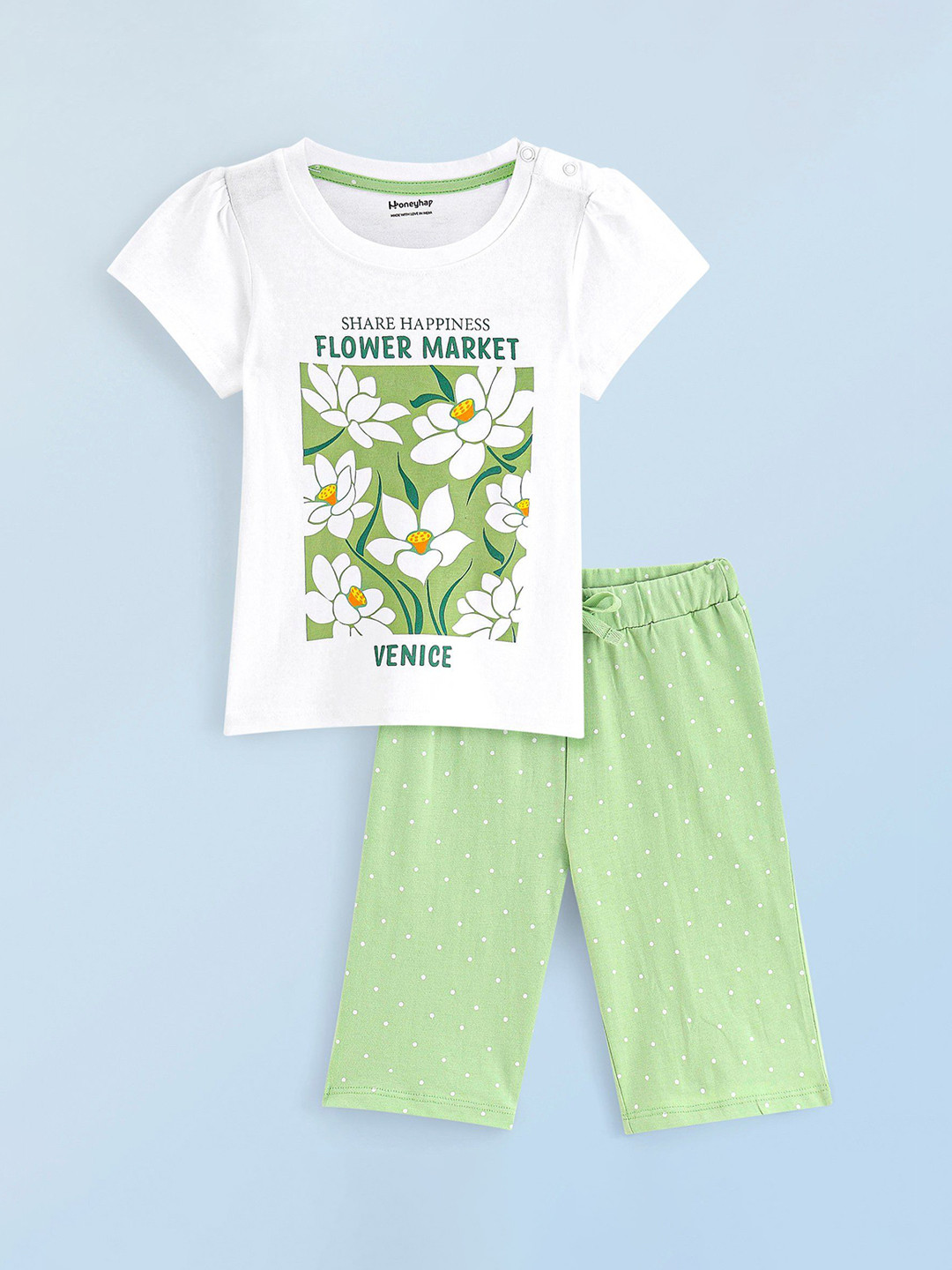

Honeyhap Girls Printed Night suit, White