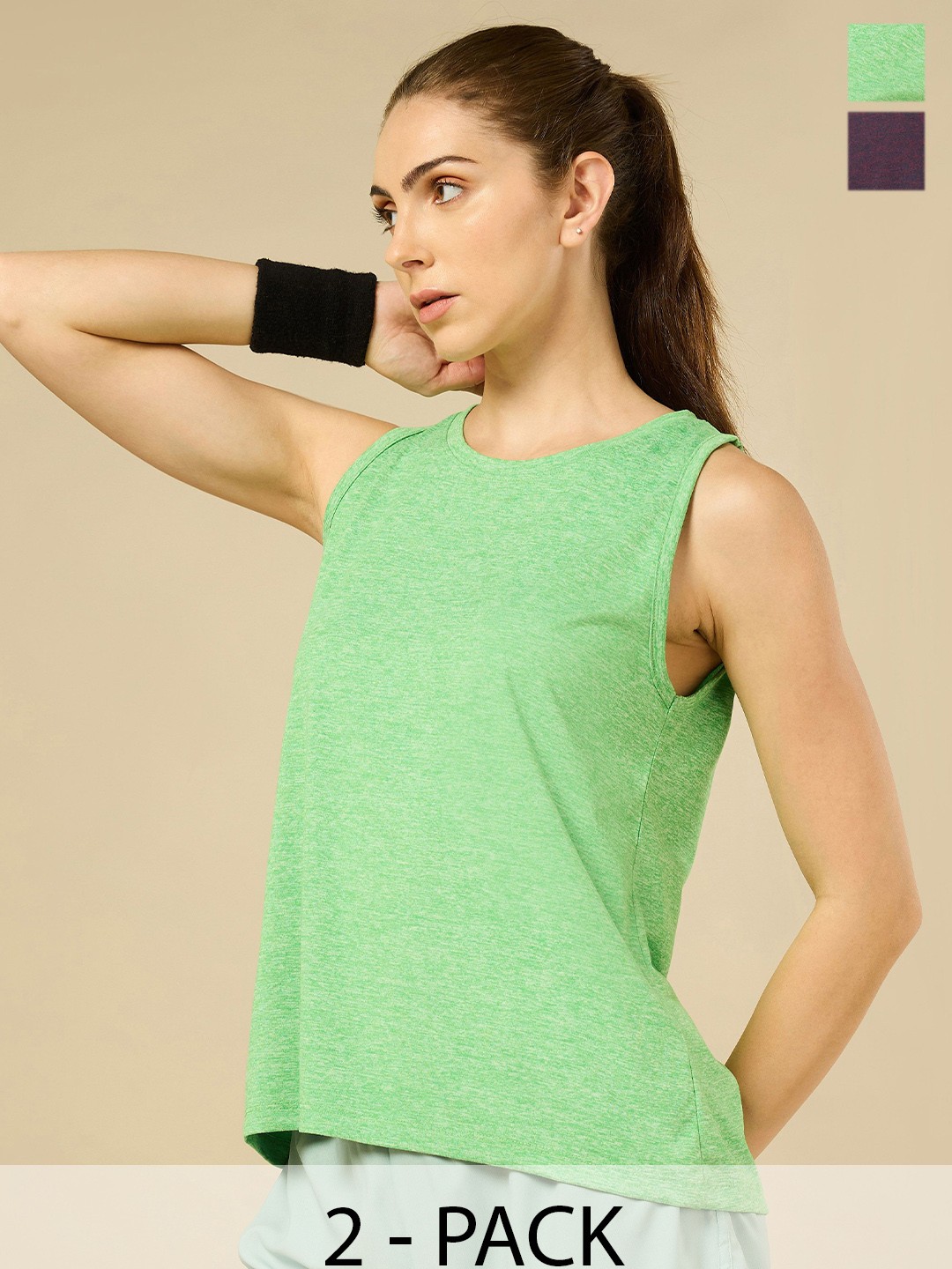 

CULT Women Pack Of 2 Moisture Wicking Solid Round Neck T-shirts, Green