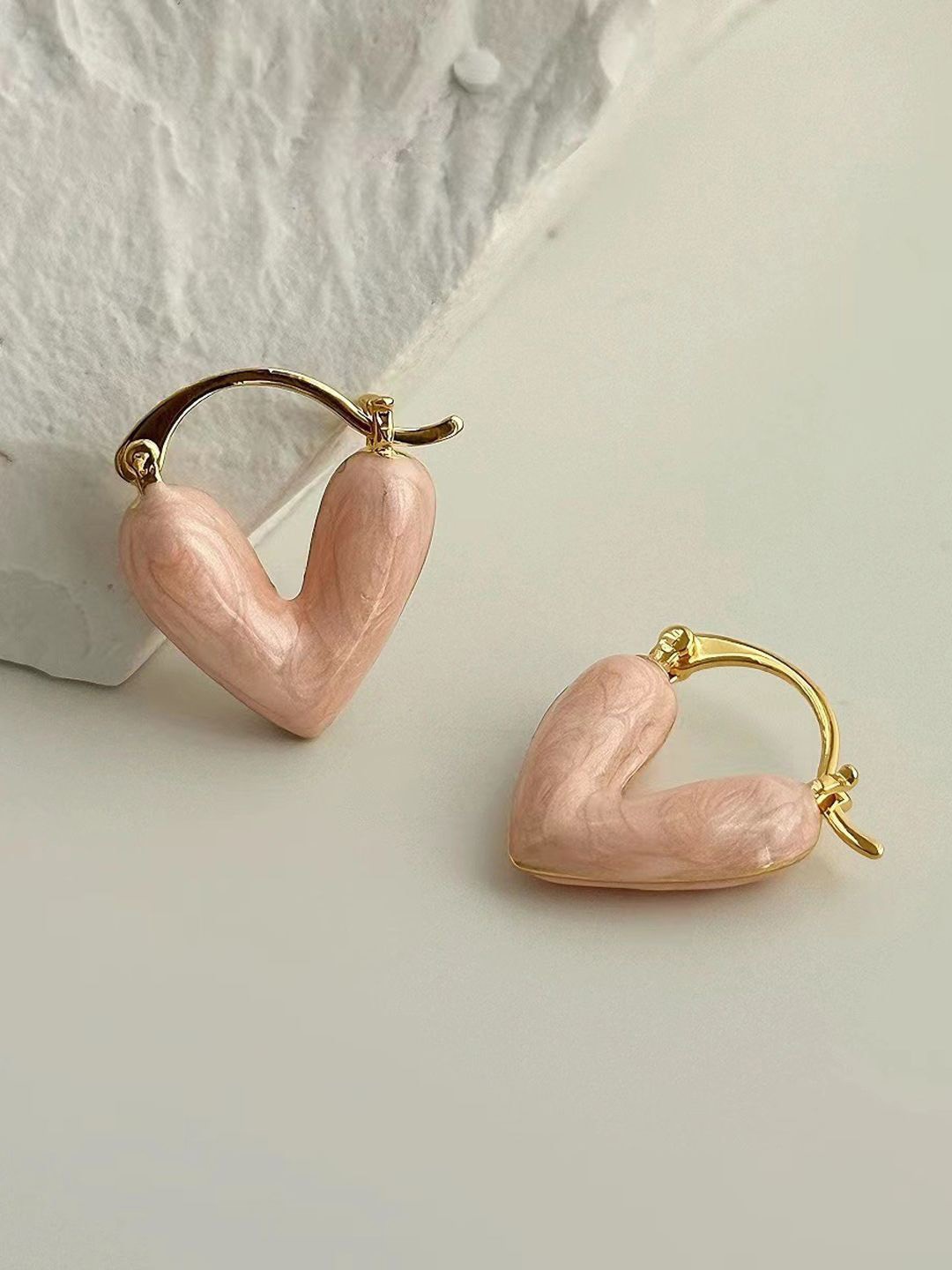 

Krelin Gold Plated Heart Shaped Hoop Earrings, Pink