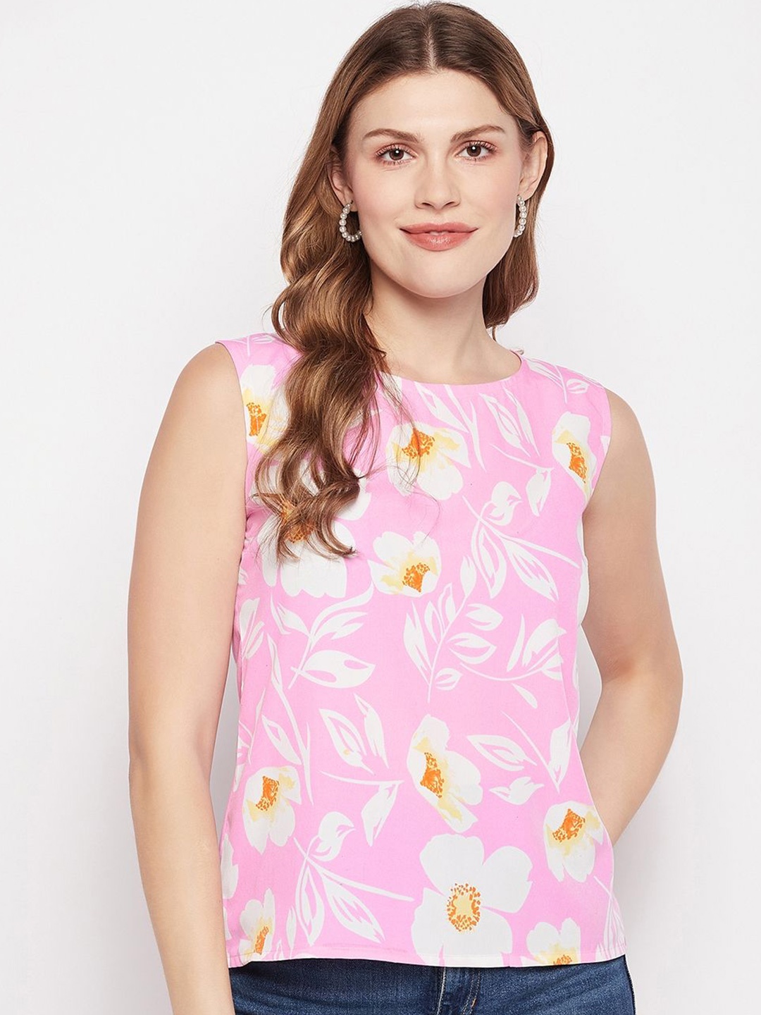 

Murcia Women Floral Printed Round Neck Top, Pink
