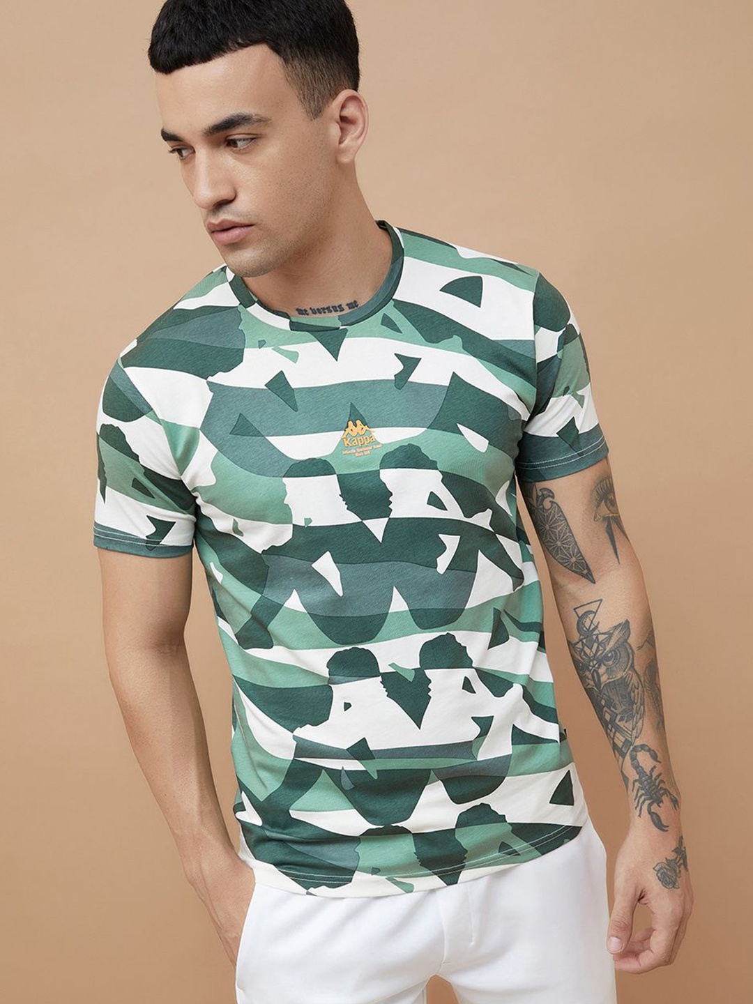 

Kappa Men Abstract Printed Round Neck Cotton T-shirt, White