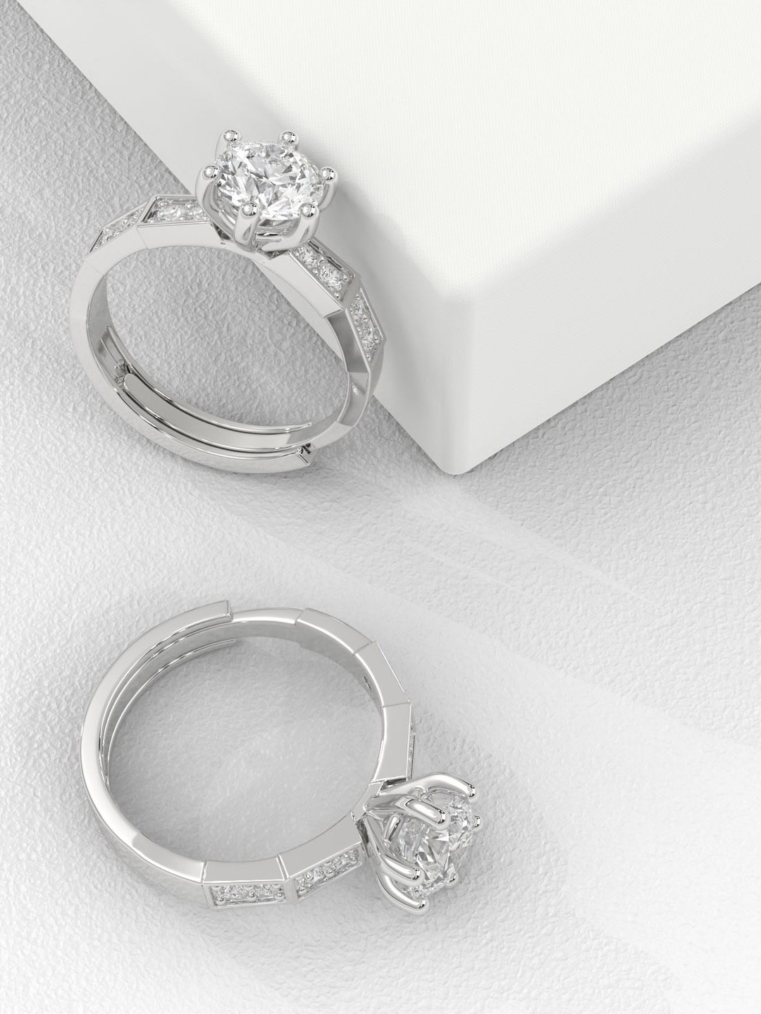 

DEARDONAA JEWELLERY 925 Sterling Silver Rhodium-Plated CZ-Studded Finger Ring
