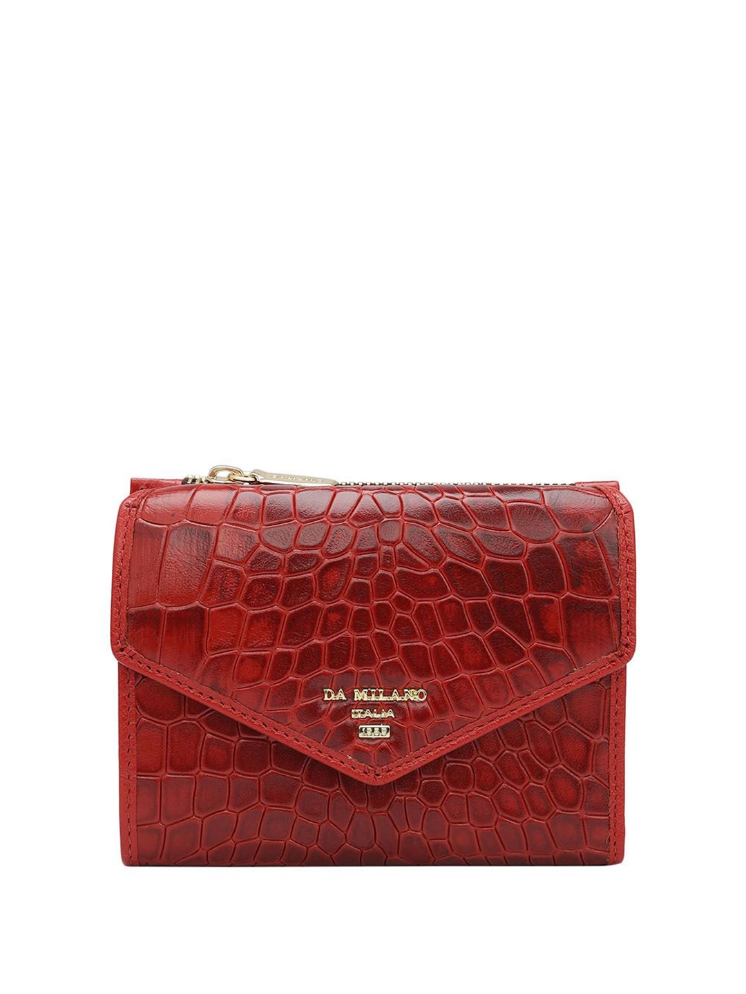 

Da Milano Women Textured Leather Two Fold Wallet, Red
