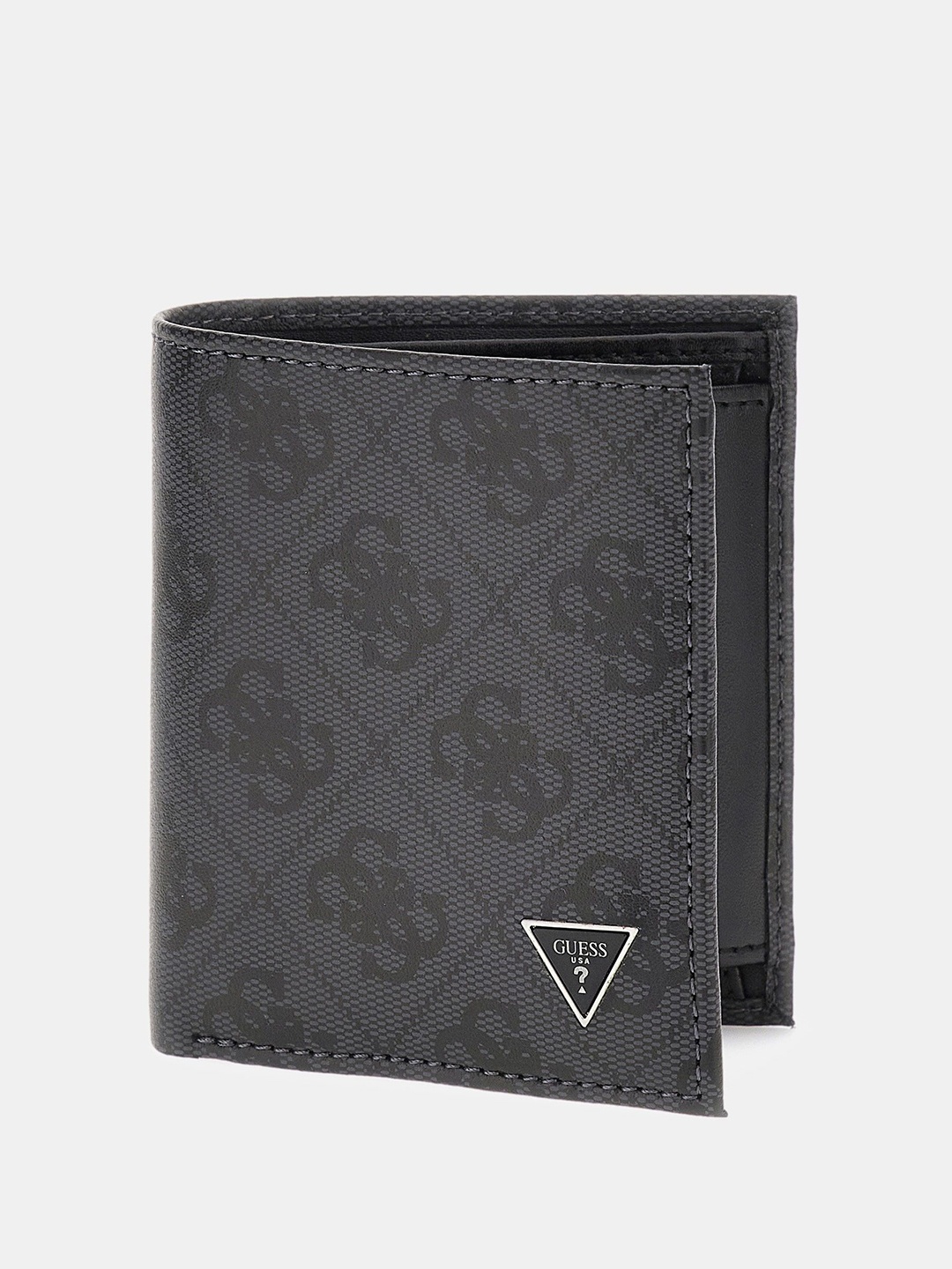 

GUESS Men Printed Leather Two Fold Wallet, Black
