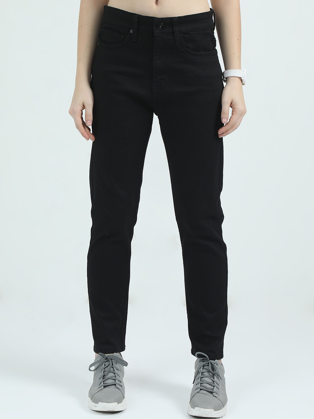 

Mast & Harbour Women Comfort Straight Fit Mid-Rise Stretchable Jeans, Black