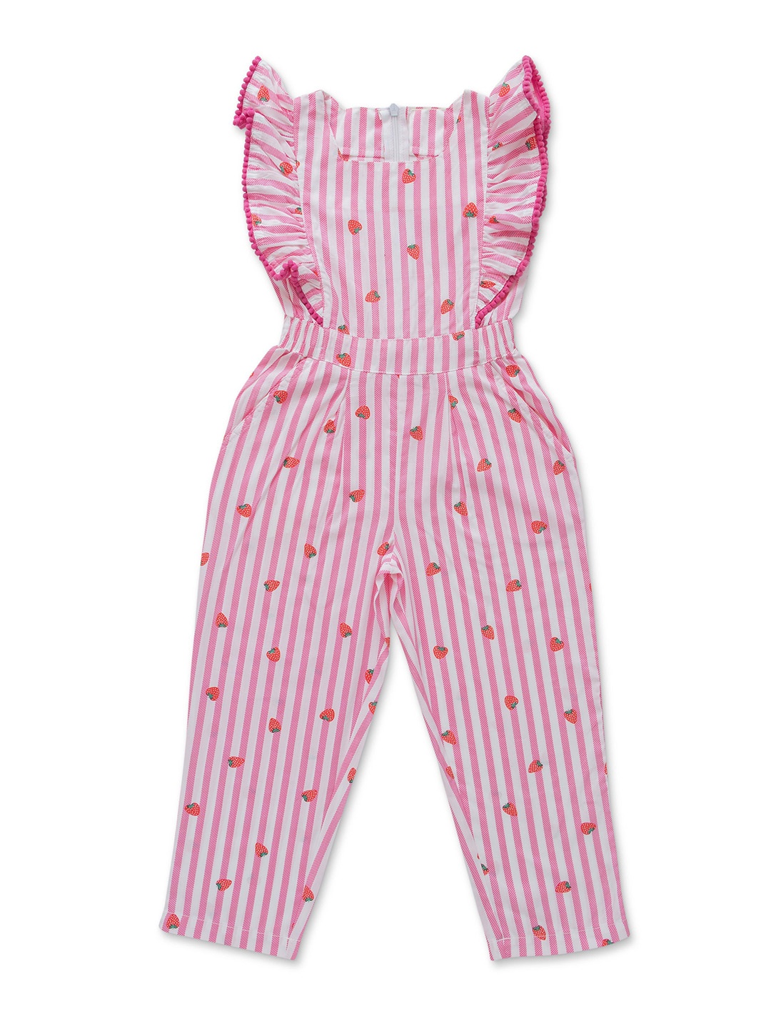 

BAESD Girls Striped Printed Flutter Sleeve Basic Jumpsuit, Pink