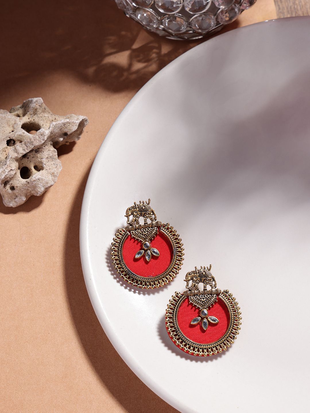 

PANASH Gold-Plated Elephant Shaped Stone Studded Drop Earrings