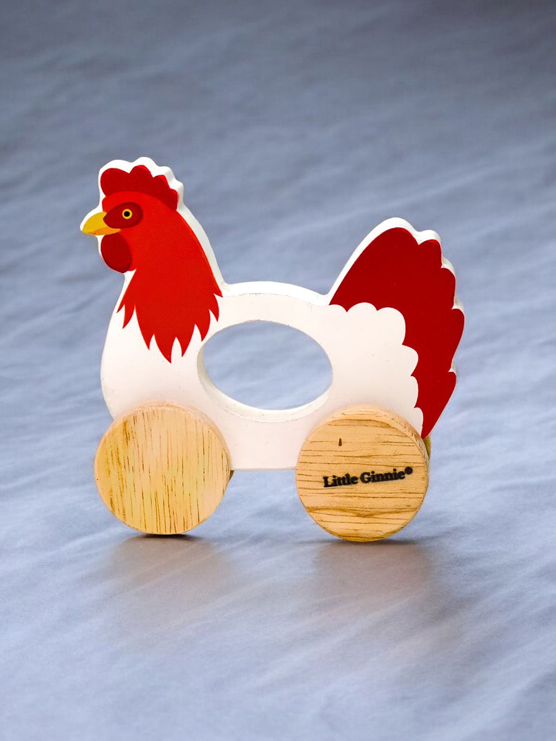 

LITTLE GINNIE Kids Wooden Push & Pull Hen Animal Toys, White