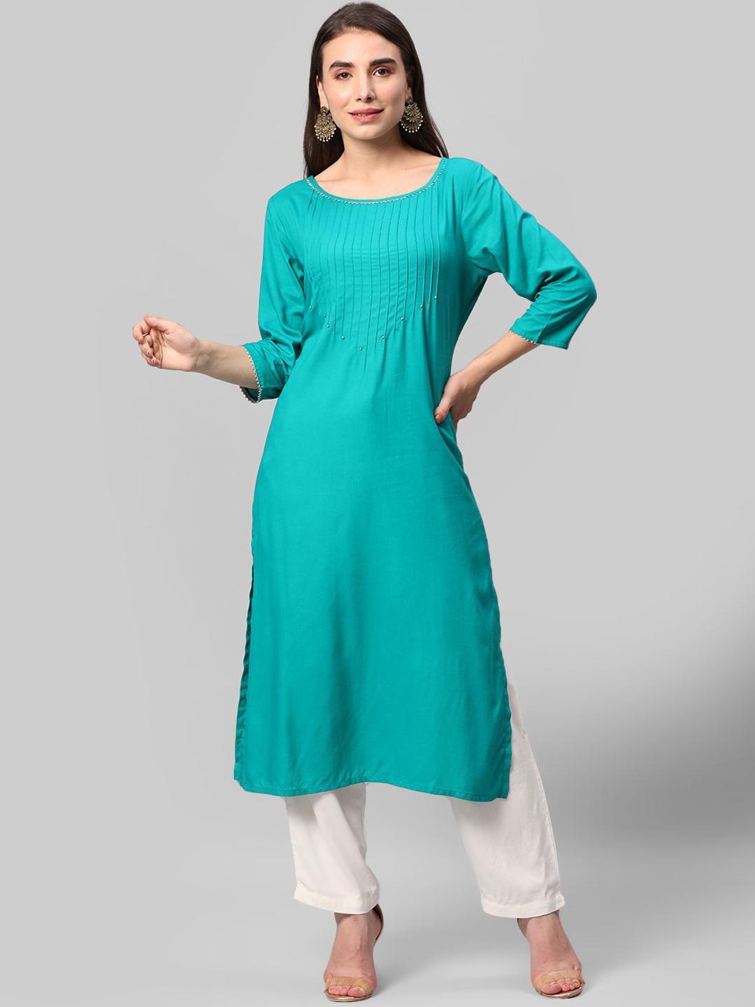 

Shree Gotta Patti Straight Kurta, Turquoise blue