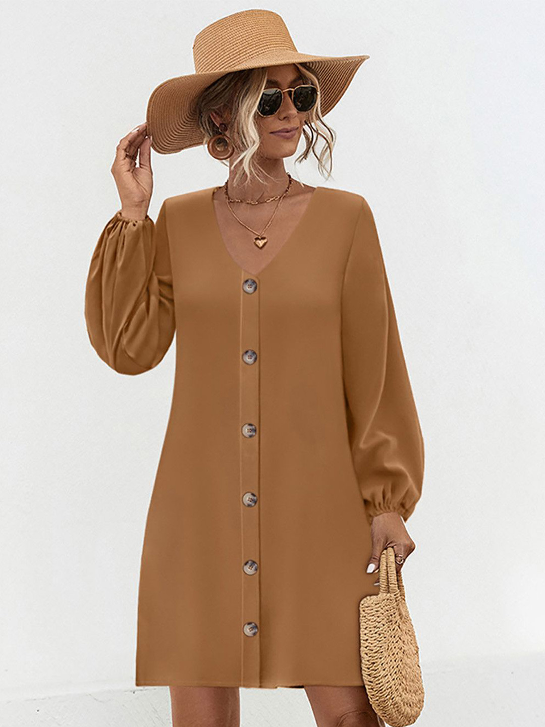 

StyleCast x Revolte Shirt Midi Dress, Khaki