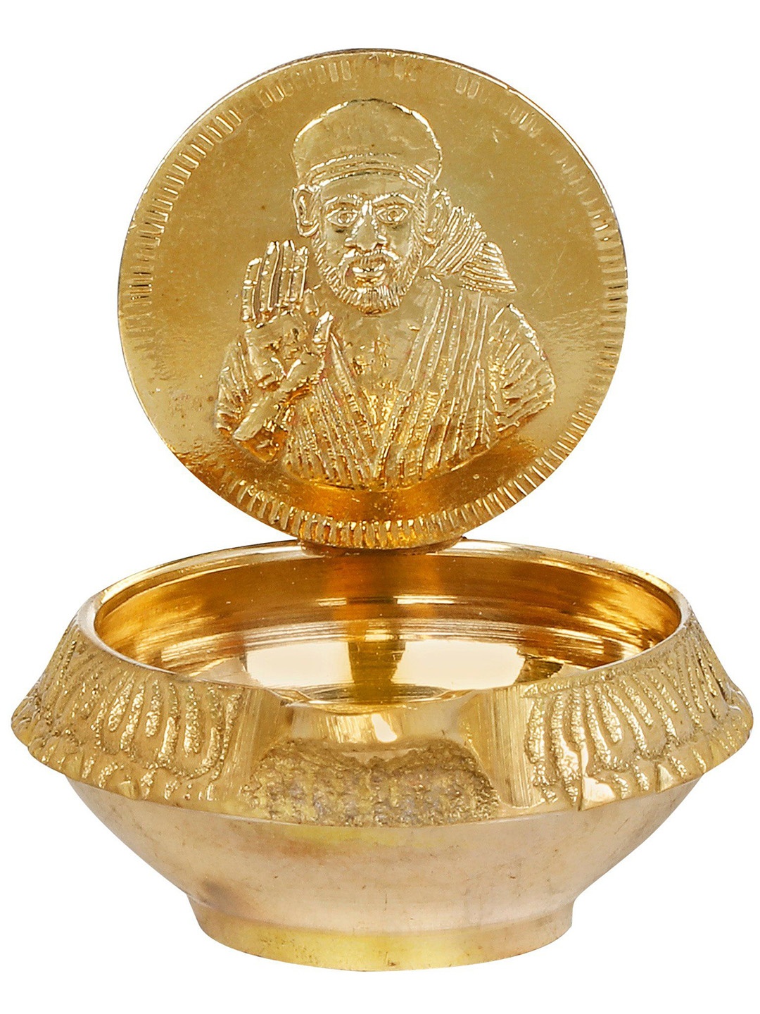 

Exotic India 1" Sai Baba Small Puja Diya (Lamp) in Brass - Made in India, Gold