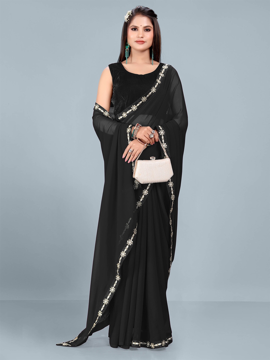 

Ashiya Fab Embroidered Pure Georgette Saree, Black