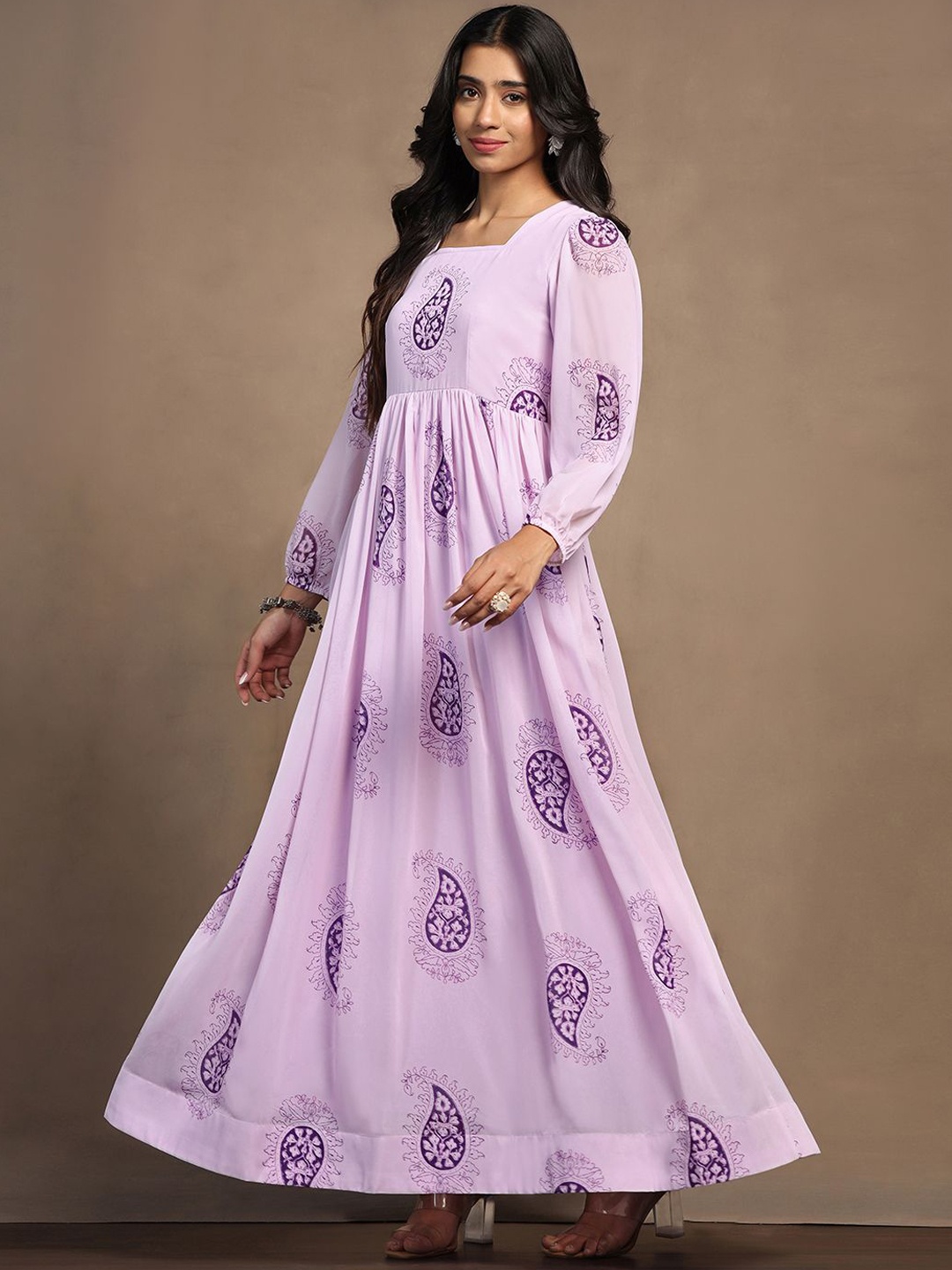 

BAESD Paisley Printed Fit & Flare Maxi Ethnic Dresses, Pink